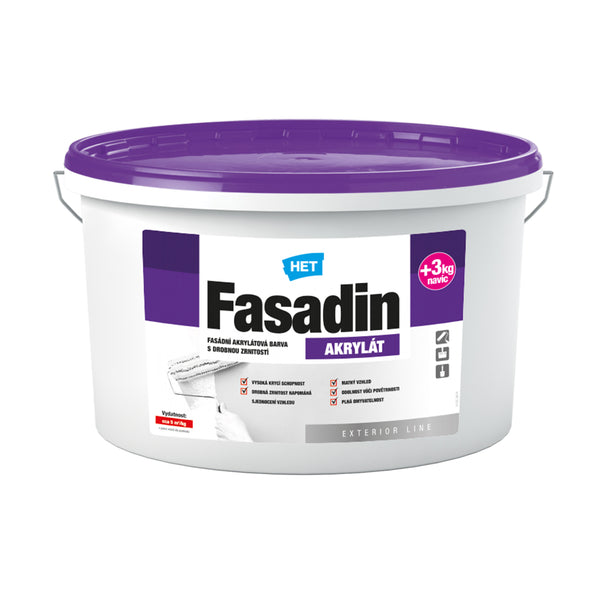 HET Fasadin bílá akrylátová omyvatelná fasádní barva 15 + 3 kg zdarma