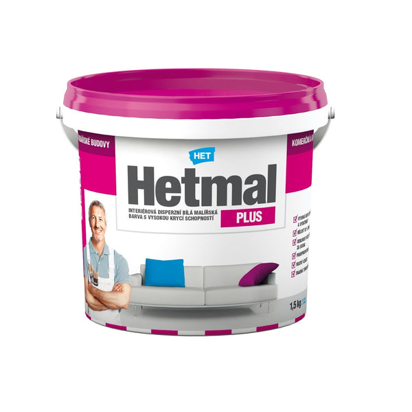 HET Hetmal PLUS interiérová otěruvzdorná bílá barva na zeď 1,5 kg