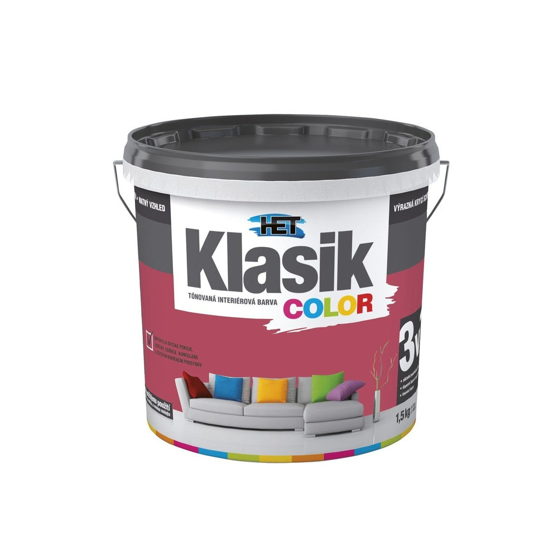 HET Klasik COLOR pastelová interiérová akrylátová otěruvzdorná barva na zeď