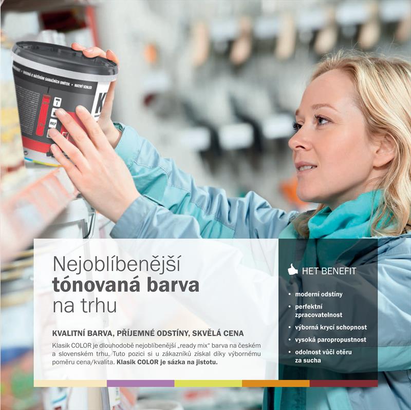HET Klasik COLOR tónovaná interiérová akrylátová disperzní otěruvzdorná barva