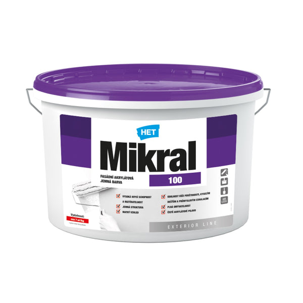 HET Mikral 100 bílá omyvatelná akrylátová fasádní barva 7 kg