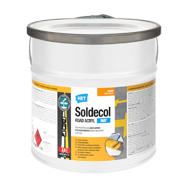 HET Soldecol ROAD ACRYL M rychleschnoucí akrylátová barva na beton a asfalt 2,5 l
