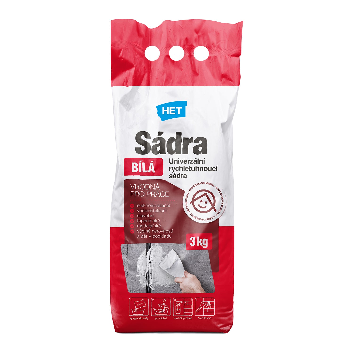 HET Sádra BÍLÁ Univerzální rychletuhnoucí sádra 3 kg