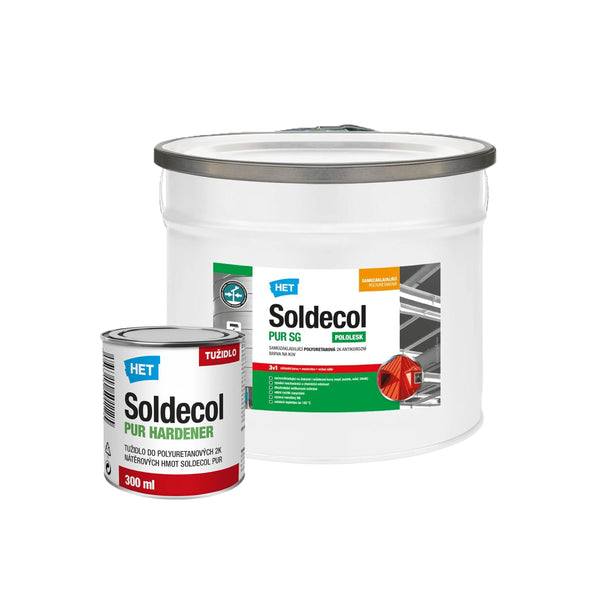 HET Soldecol PUR SG - 3v1 vodou rěditelná polyuretanová 2K antikorozní barva na kov a tužidlo - 2,8 l (2,5 l + 300 ml tužidlo)