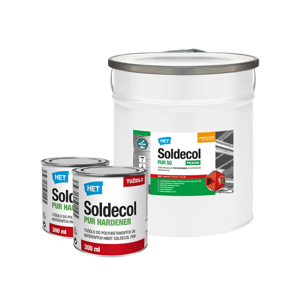 HET Soldecol PUR SG - 3v1 vodou rěditelná polyuretanová 2K antikorozní barva na kov a tužidlo - 5,6 l (5 l + 2 x 300 ml tužidlo)