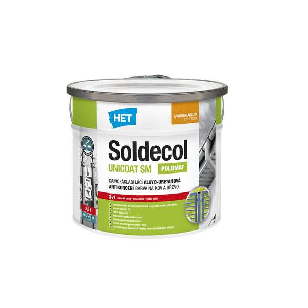 HET Soldecol UNICOAT SM 3v1 rychleschnoucí antikorozní barva na kov a dřevo 2,5 l