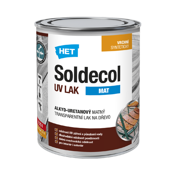 HET Soldecol UV LAK MAT alkyd-uretanový matný bezbarvý lak na dřevo 0,75 l