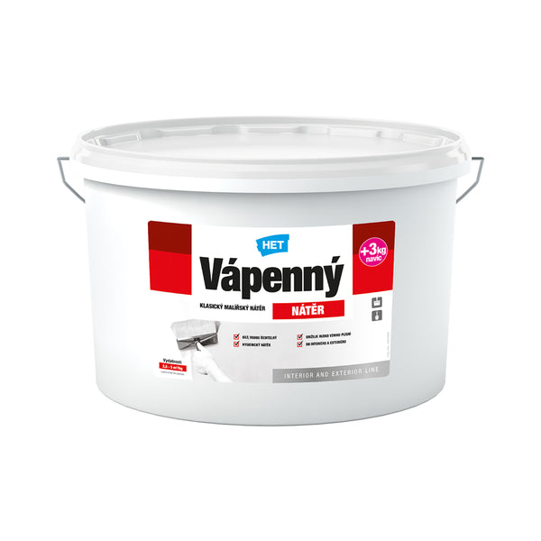 HET Vápenný NÁTĚR bílý vápenný malířsky nátěr na zeď 12 + 3 kg zdarma