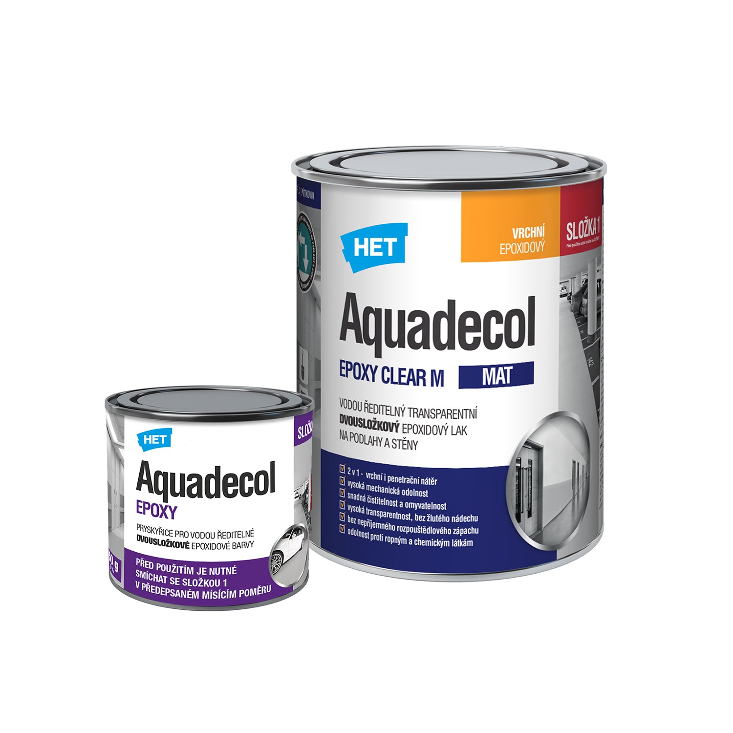 HET AQUADECOL EPOXY CLEAR M  2K epoxidový lak na podlahy a stěny - 0.8 kg (0.65 kg lak + 0.15 kg tvrdidlo)