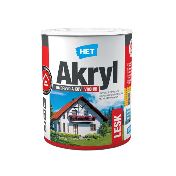 HET Akryl LESK univerzální vodou ředitelná bílá barva na dřevo a kov 0,7 kg