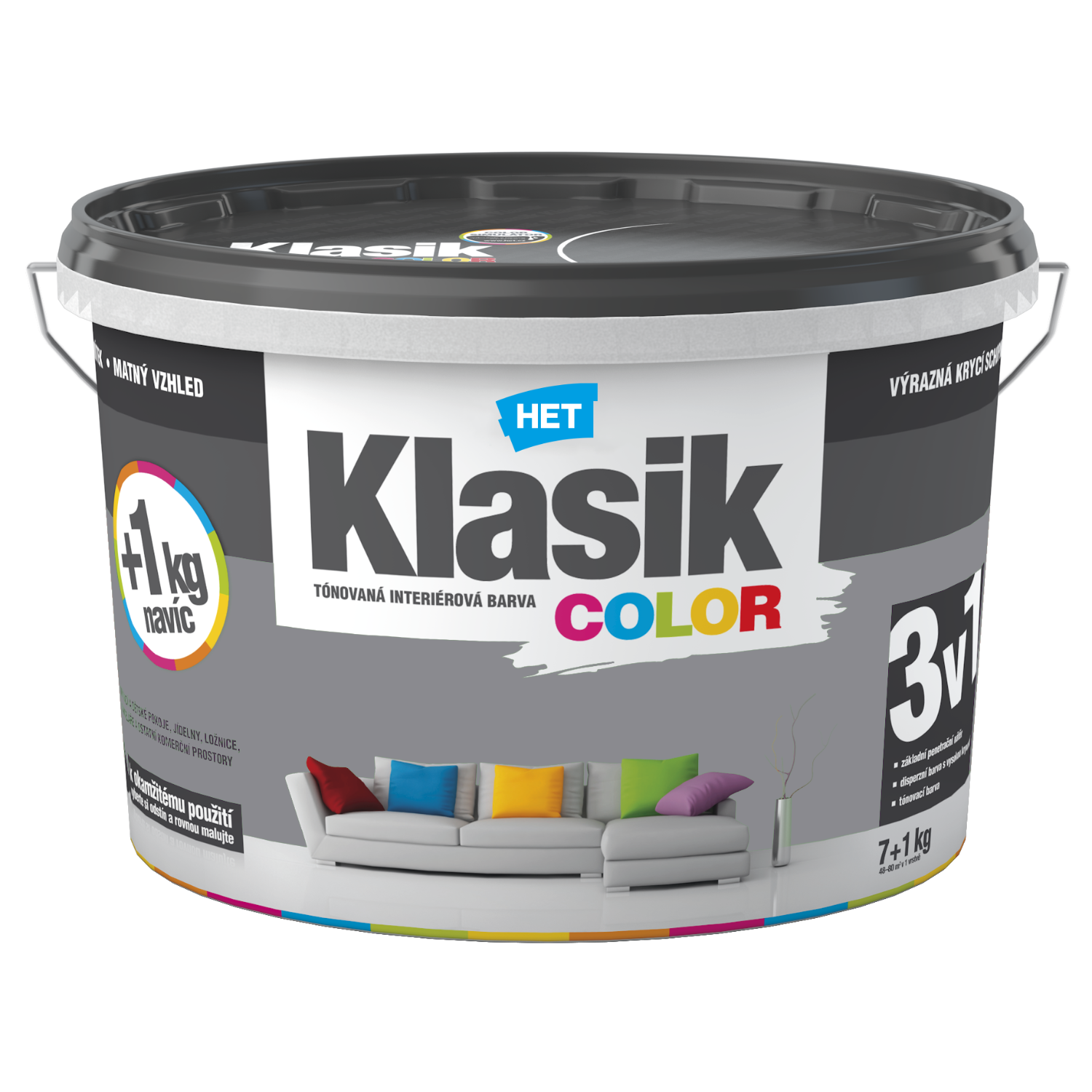HET Klasik COLOR pastelová interiérová akrylátová otěruvzdorná barva na zeď