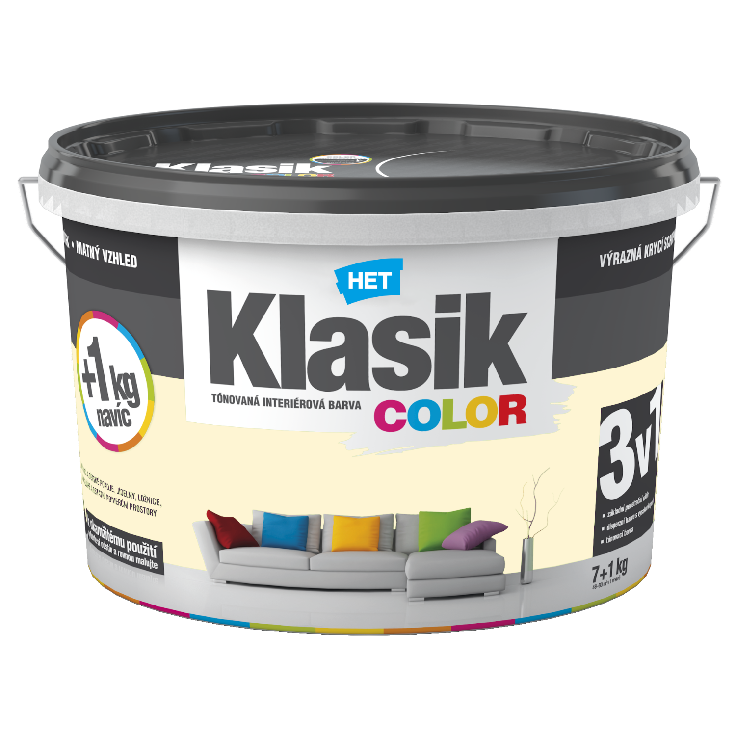 HET Klasik COLOR pastelová interiérová akrylátová otěruvzdorná barva na zeď