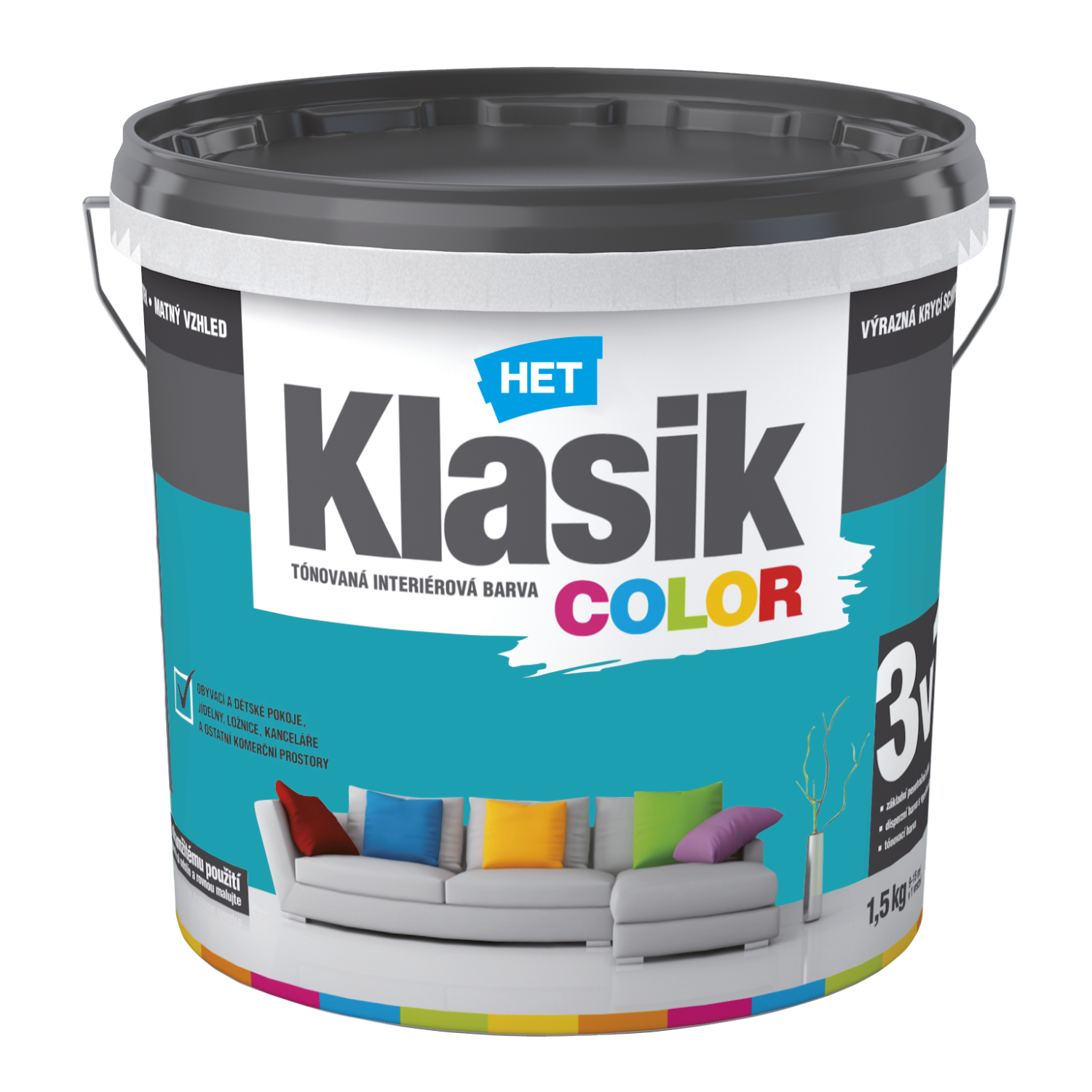 HET Klasik COLOR tónovaná interiérová akrylátová disperzní otěruvzdorná barva 1,5 kg, KC0528 - zelený pistáciový