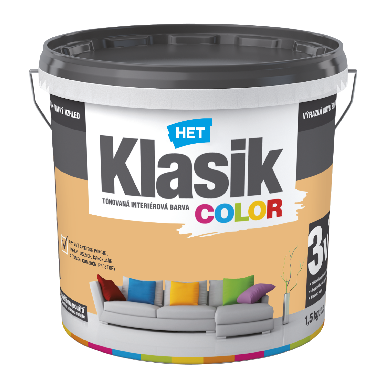 HET Klasik COLOR tónovaná interiérová akrylátová disperzní otěruvzdorná barva 1,5 kg, KC0747 - oranžový pomerančový