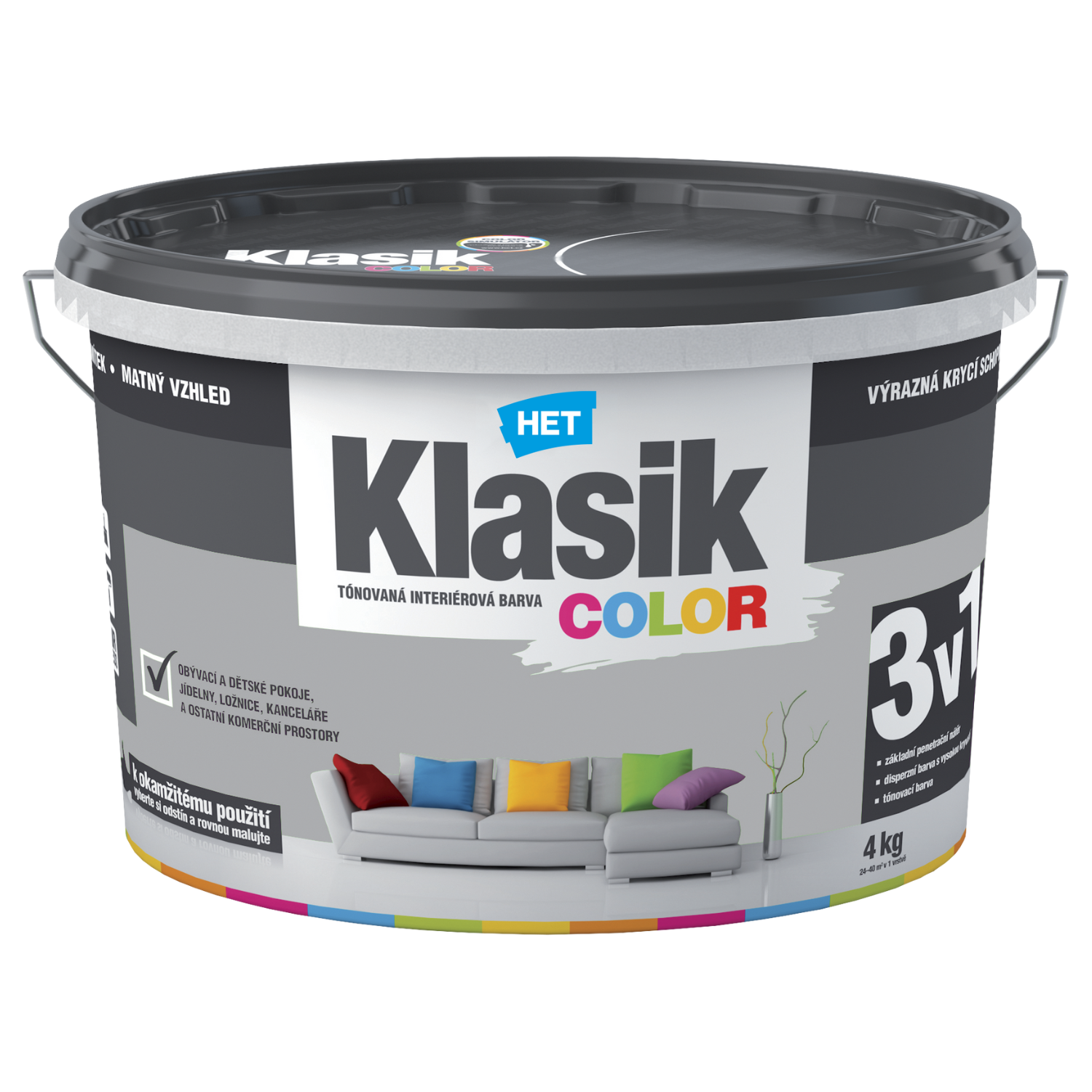 HET Klasik COLOR tónovaná interiérová akrylátová disperzní otěruvzdorná barva 4 kg, KC0117 - šedý platinový