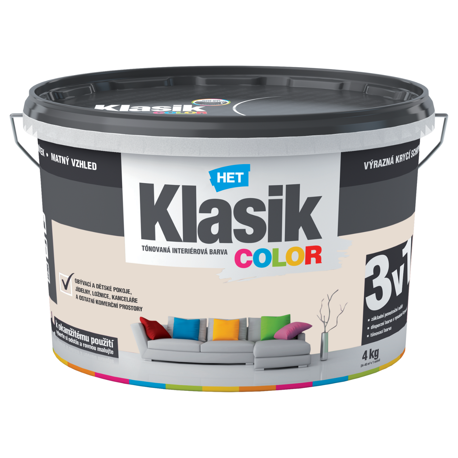 HET Klasik COLOR tónovaná interiérová akrylátová disperzní otěruvzdorná barva 4 kg, KC0217 - béžový kávový