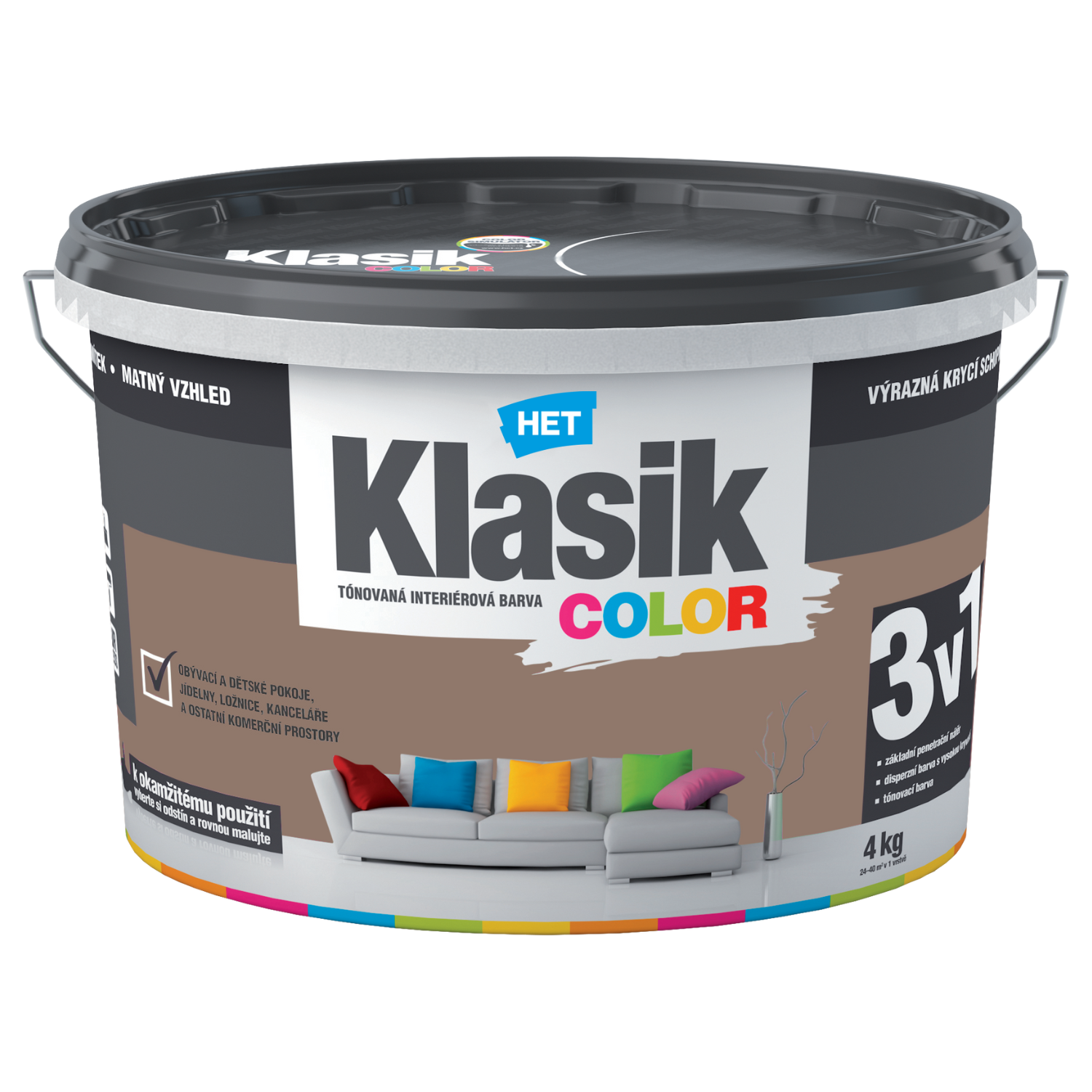 HET Klasik COLOR tónovaná interiérová akrylátová disperzní otěruvzdorná barva 4 kg, KC0277 - hnědý čokoládový