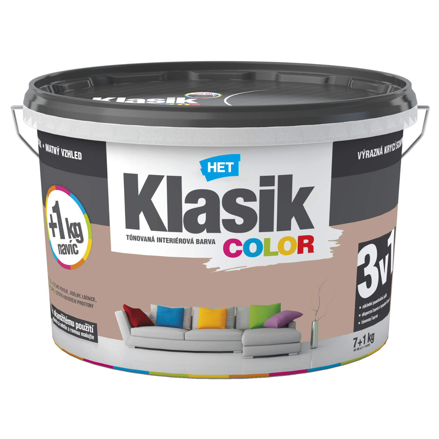 HET Klasik COLOR tónovaná interiérová akrylátová disperzní otěruvzdorná barva 7 kg + 1 kg zdarma, KC0247 - béžový krémový