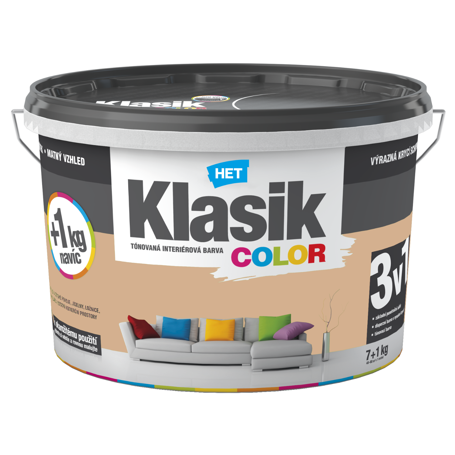 HET Klasik COLOR tónovaná interiérová akrylátová disperzní otěruvzdorná barva 7 kg + 1 kg zdarma, KC0257 - hnědý ořechový