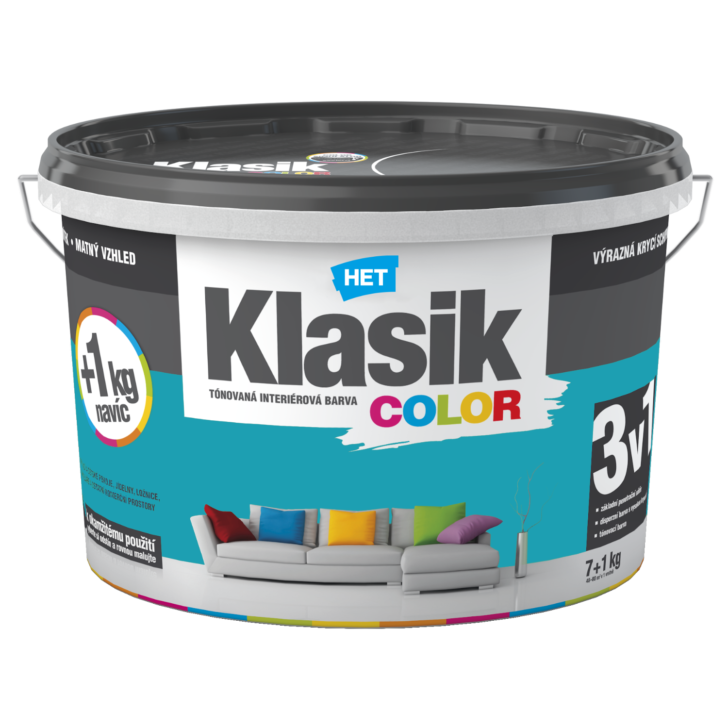HET Klasik COLOR tónovaná interiérová akrylátová disperzní otěruvzdorná barva 7 kg + 1 kg zdarma, KC0528 - zelený pistáciový