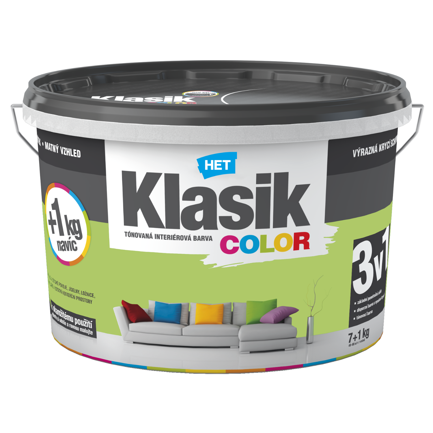 HET Klasik COLOR tónovaná interiérová akrylátová disperzní otěruvzdorná barva 7 kg + 1 kg zdarma, KC0588 - zelený tyrkysový