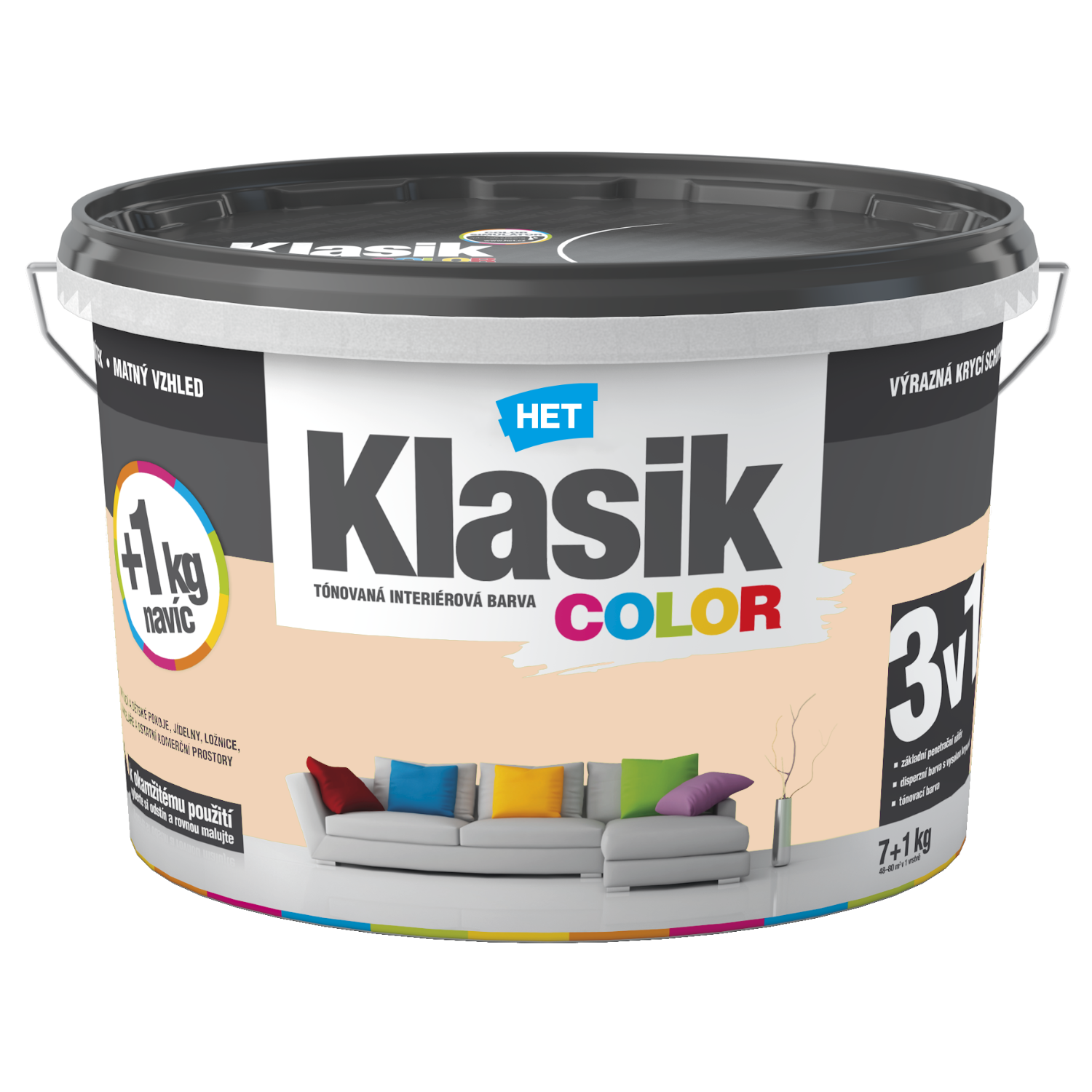 HET Klasik COLOR tónovaná interiérová akrylátová disperzní otěruvzdorná barva 7 kg + 1 kg zdarma, KC0667 - žlutý vanilkový