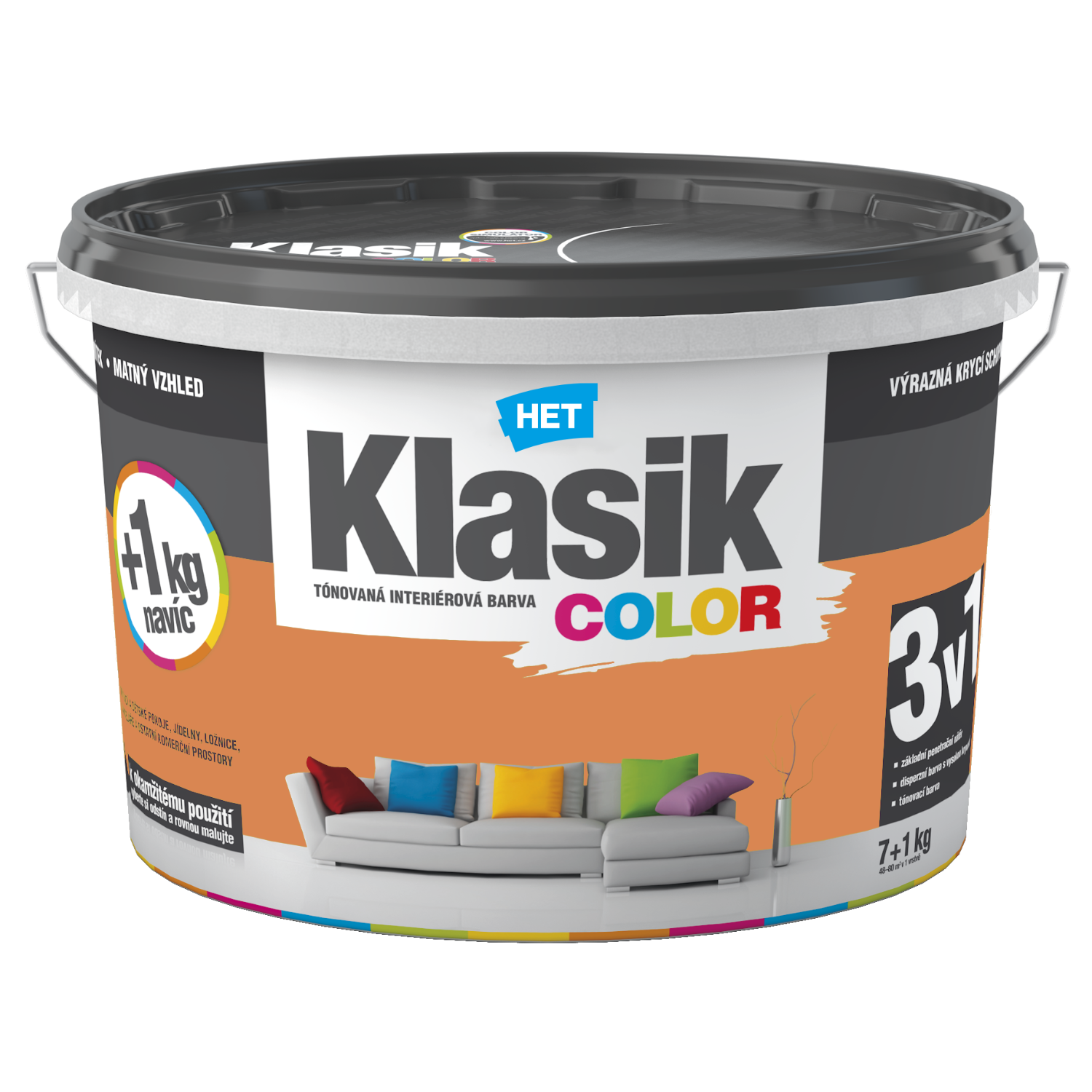 HET Klasik COLOR tónovaná interiérová akrylátová disperzní otěruvzdorná barva 7 kg + 1 kg zdarma, KC0728 - oranžový broskvový