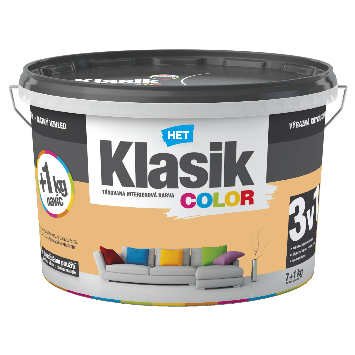 HET Klasik COLOR tónovaná interiérová akrylátová disperzní otěruvzdorná barva 7 kg + 1 kg zdarma, KC0747 - oranžový pomerančový