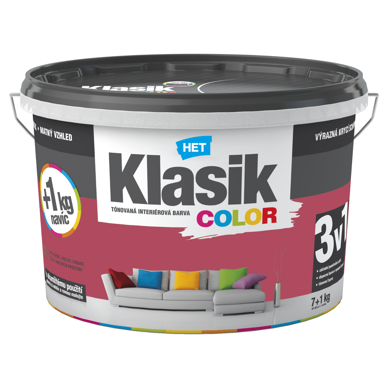 HET Klasik COLOR tónovaná interiérová akrylátová disperzní otěruvzdorná barva 7 kg + 1 kg zdarma, KC0837 - růžový
