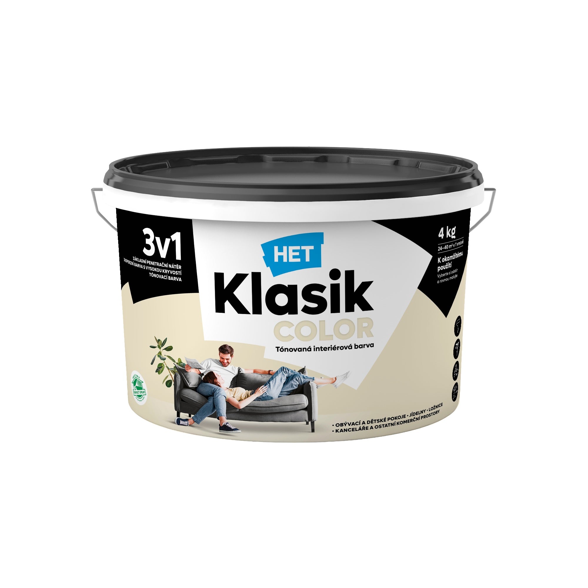 HET Klasik COLOR pastelová interiérová akrylátová otěruvzdorná barva na zeď_4kg_0307