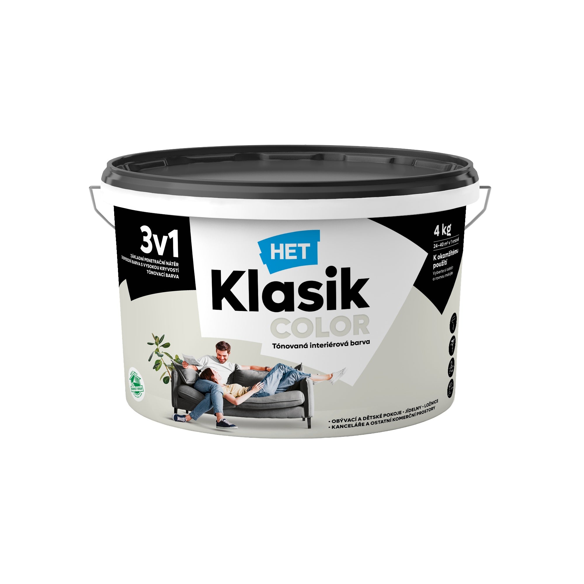 HET Klasik COLOR pastelová interiérová akrylátová otěruvzdorná barva na zeď_4kg_0107