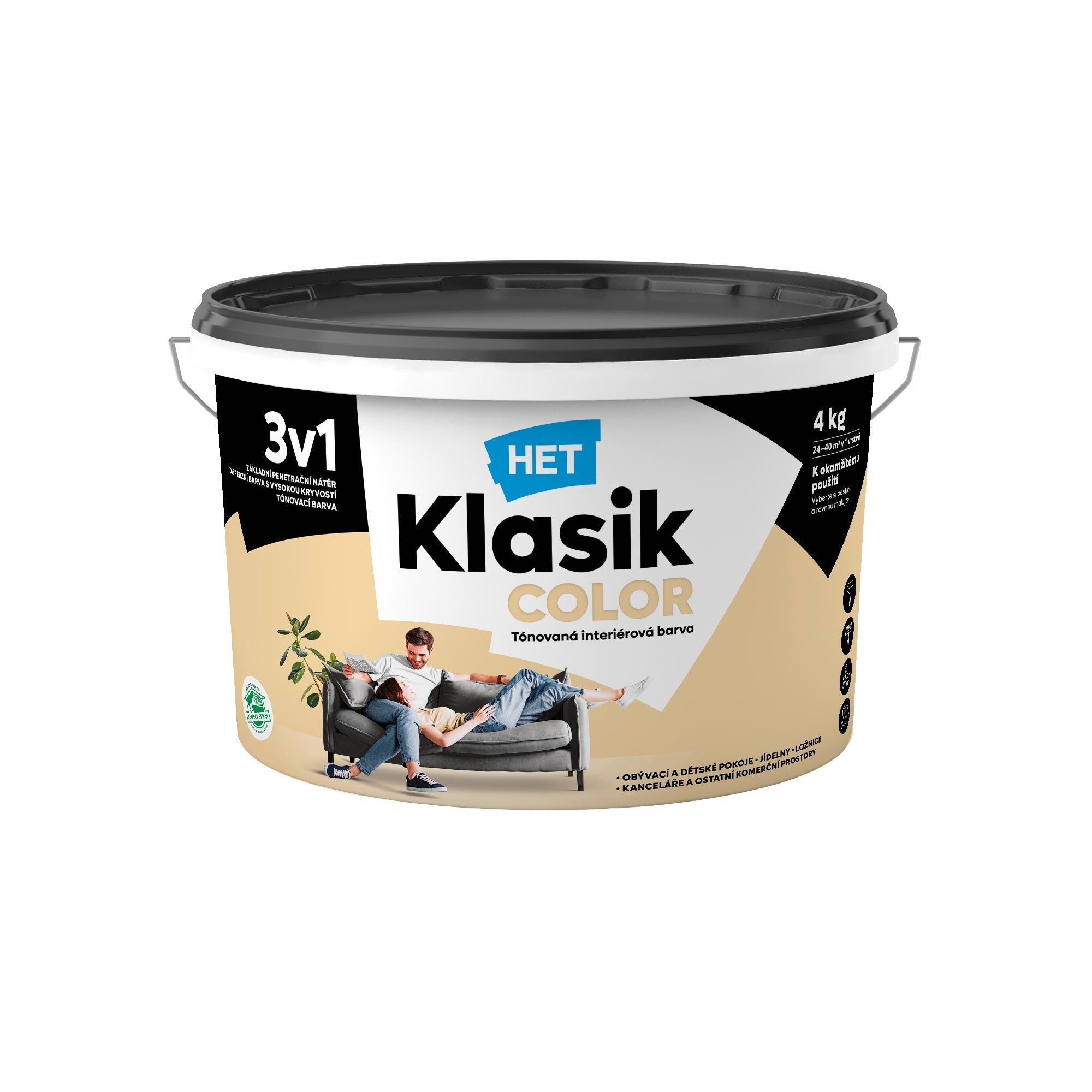 HET Klasik COLOR pastelová interiérová akrylátová otěruvzdorná barva na zeď_4kg_0678