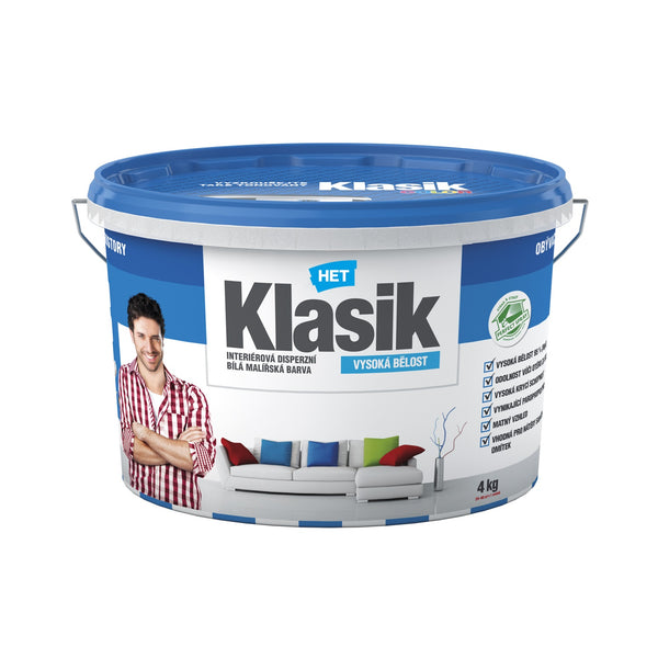 HET Klasik bílá malířská akrylátová barva na zeď 4 kg