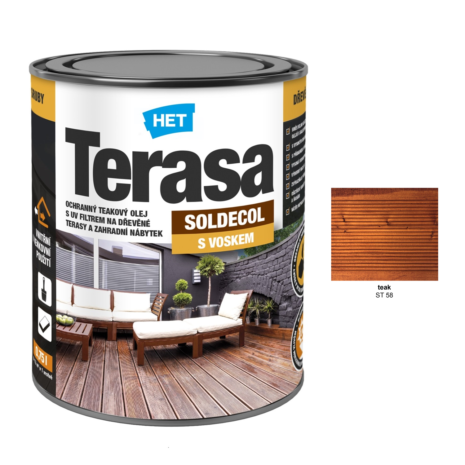 HET SOLDECOL Terasa ochranný olej na dřevěné terasy a zahradní nábytek - šedý