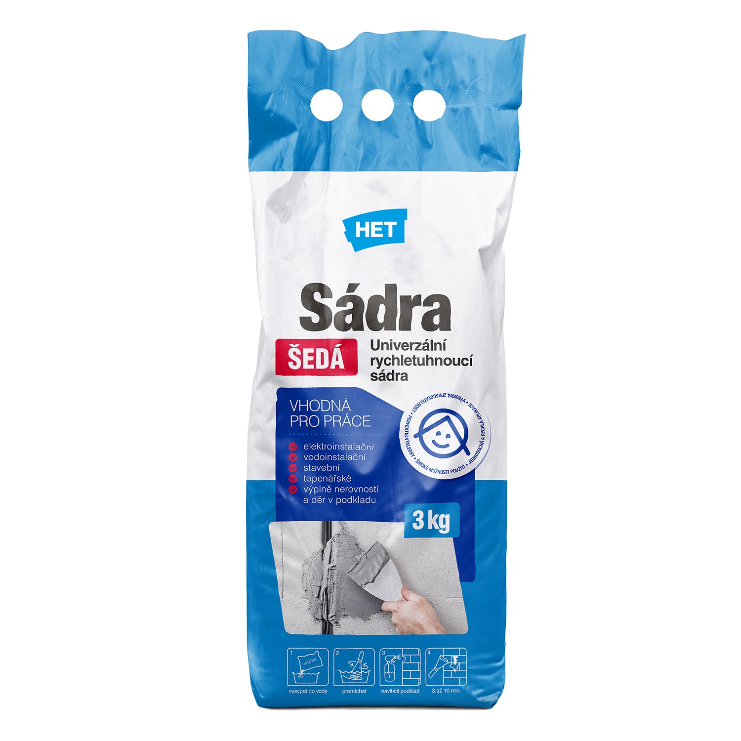 HET Sádra ŠEDÁ Univerzální rychletuhnoucí sádra 1 kg