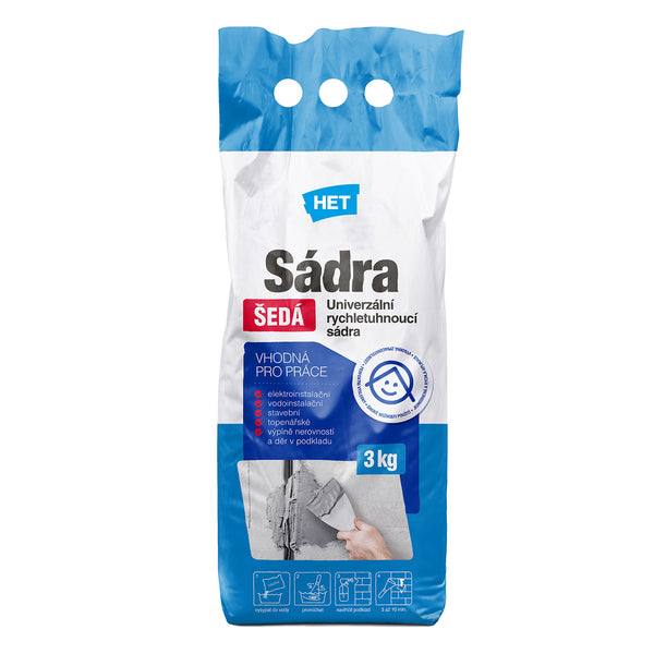 HET Sádra ŠEDÁ univerzální stavební sádra na zeď 3 kg