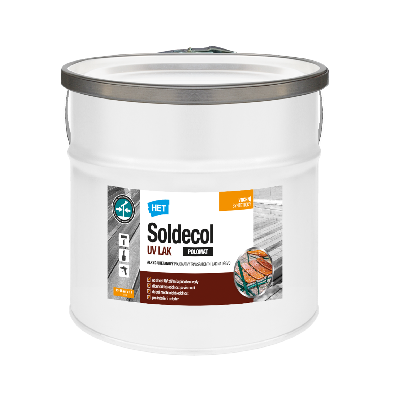HET Soldecol UV LAK POLOMAT alkyd-uretanový polomatný bezbarvý lak na dřevo - ukázka 2