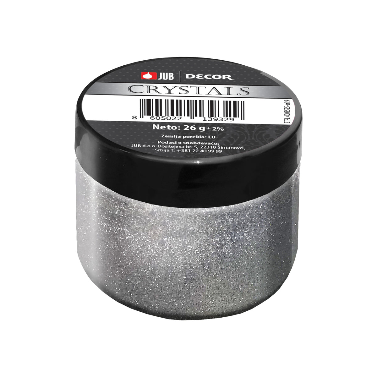JUB DECOR Crystals stříbrné dekorativní třpytky do barvy v gelu 50 ml