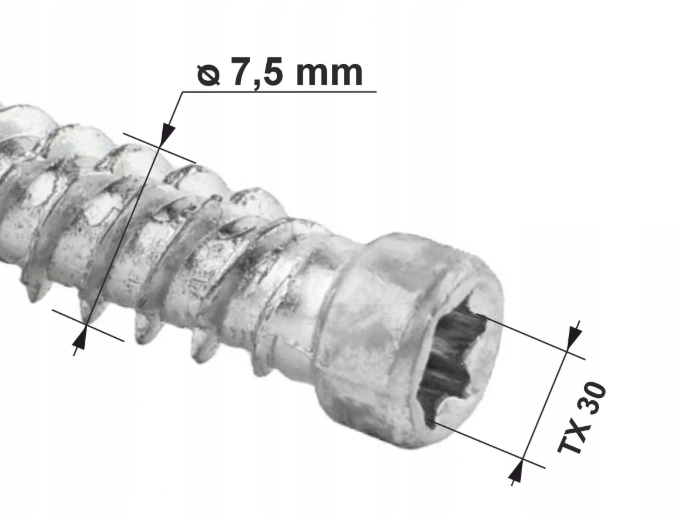 KLIMAS Wkret-met WHOW Ø7,5 mm turbošroub kalený s válcovou hlavou TX-30