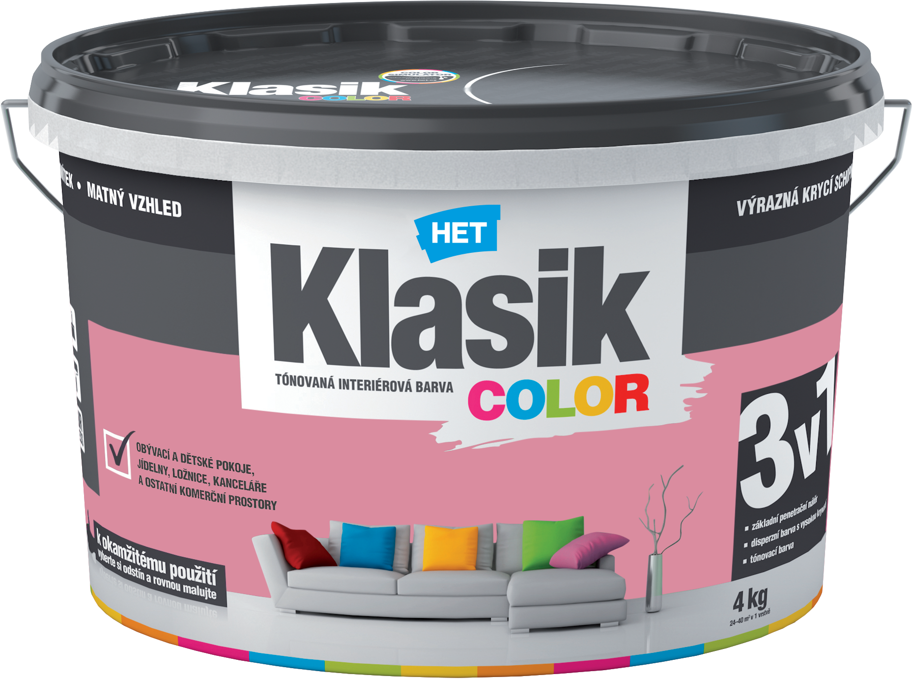 HET Klasik COLOR pastelová interiérová akrylátová otěruvzdorná barva na zeď_4kg_0897