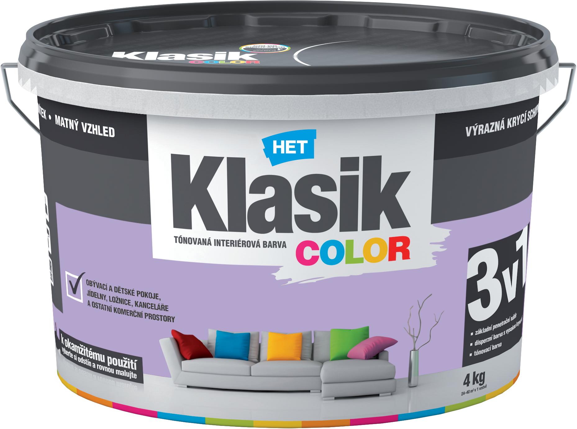 HET Klasik COLOR pastelová interiérová akrylátová otěruvzdorná barva na zeď_4kg_KC0837