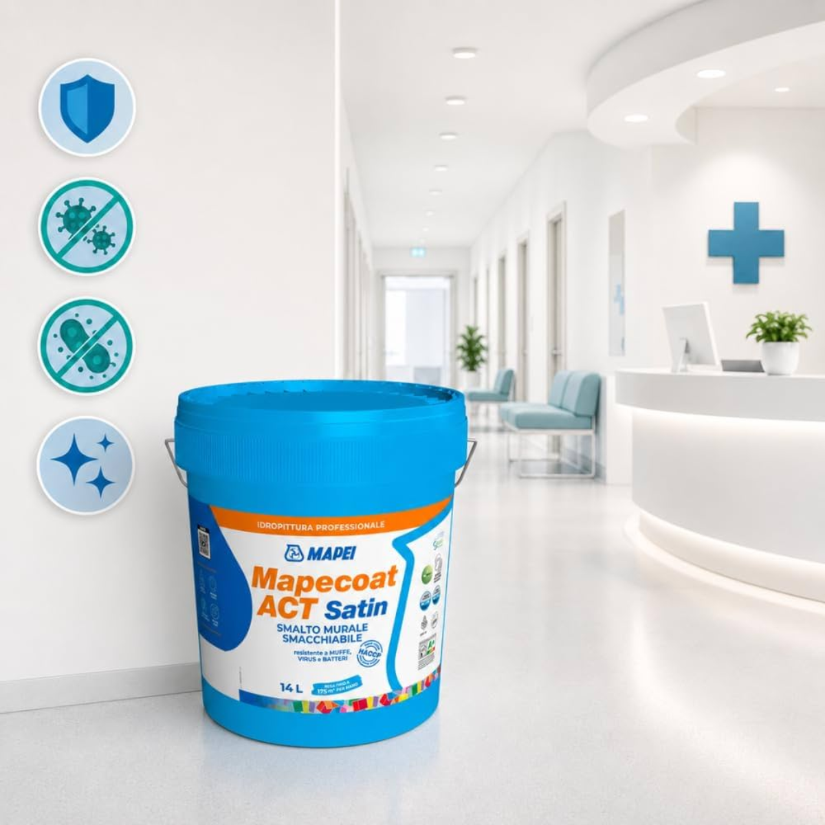 MAPEI Mapecoat ACT Satin interiérová protiplísňová barva na zeď použití