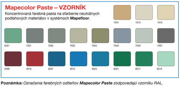 MAPEI Mapecolor Paste barvící pasta pro systémy Mapefloor vzorník