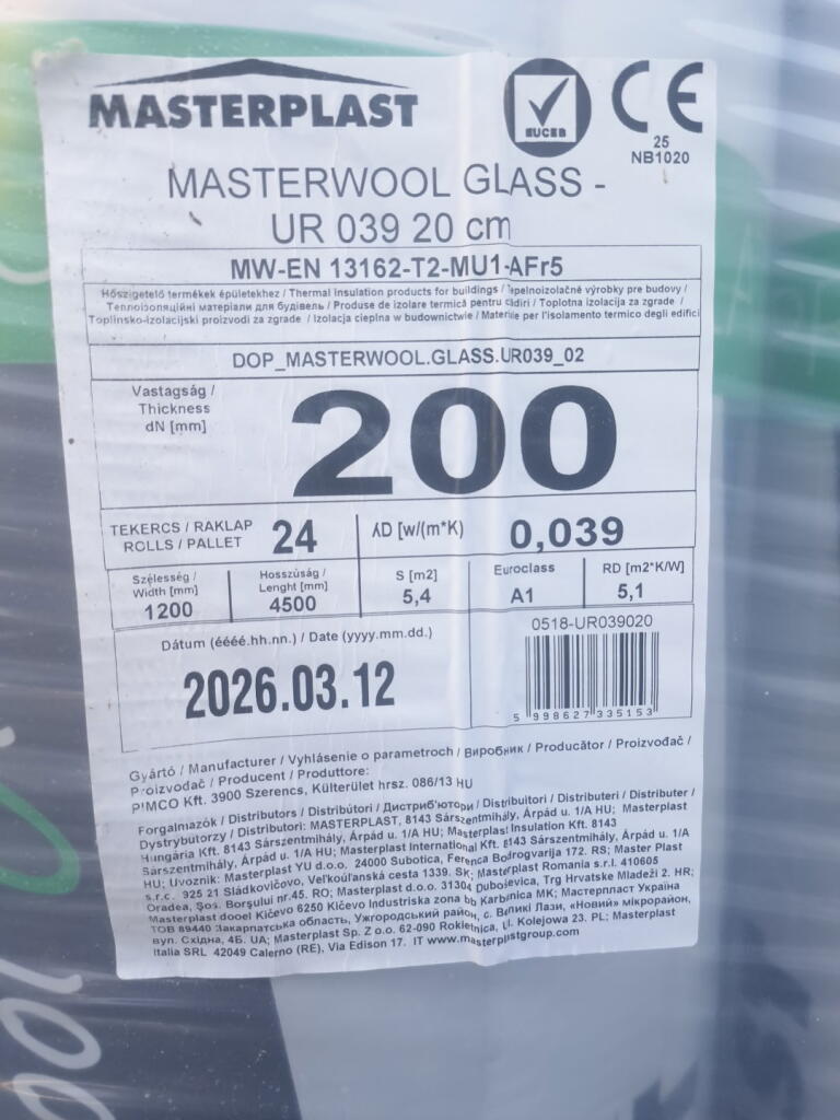 MASTERPLAST MASTERWOOL GLASS UR039 λ 0,039 izolační pás tepelná izolace_sklad1