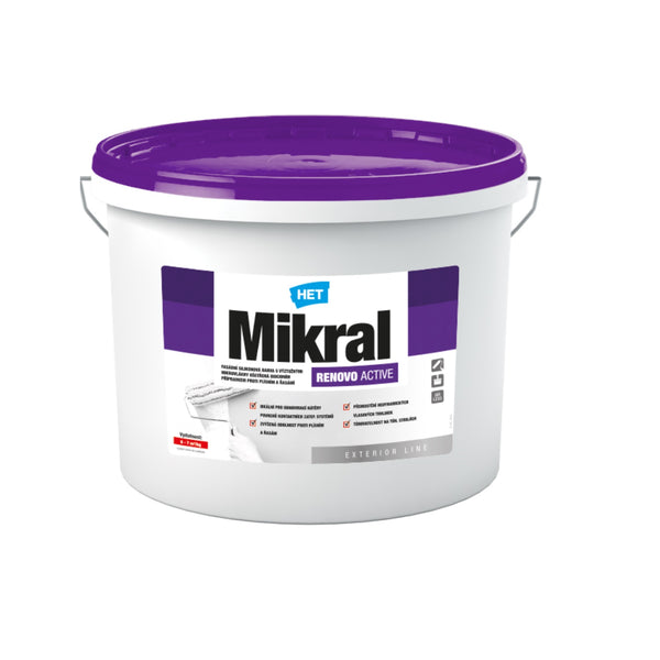 HET Mikral RENOVO ACTIVE bílá omyvatelná silikonová protiplísňová fasádní barva 12 kg
