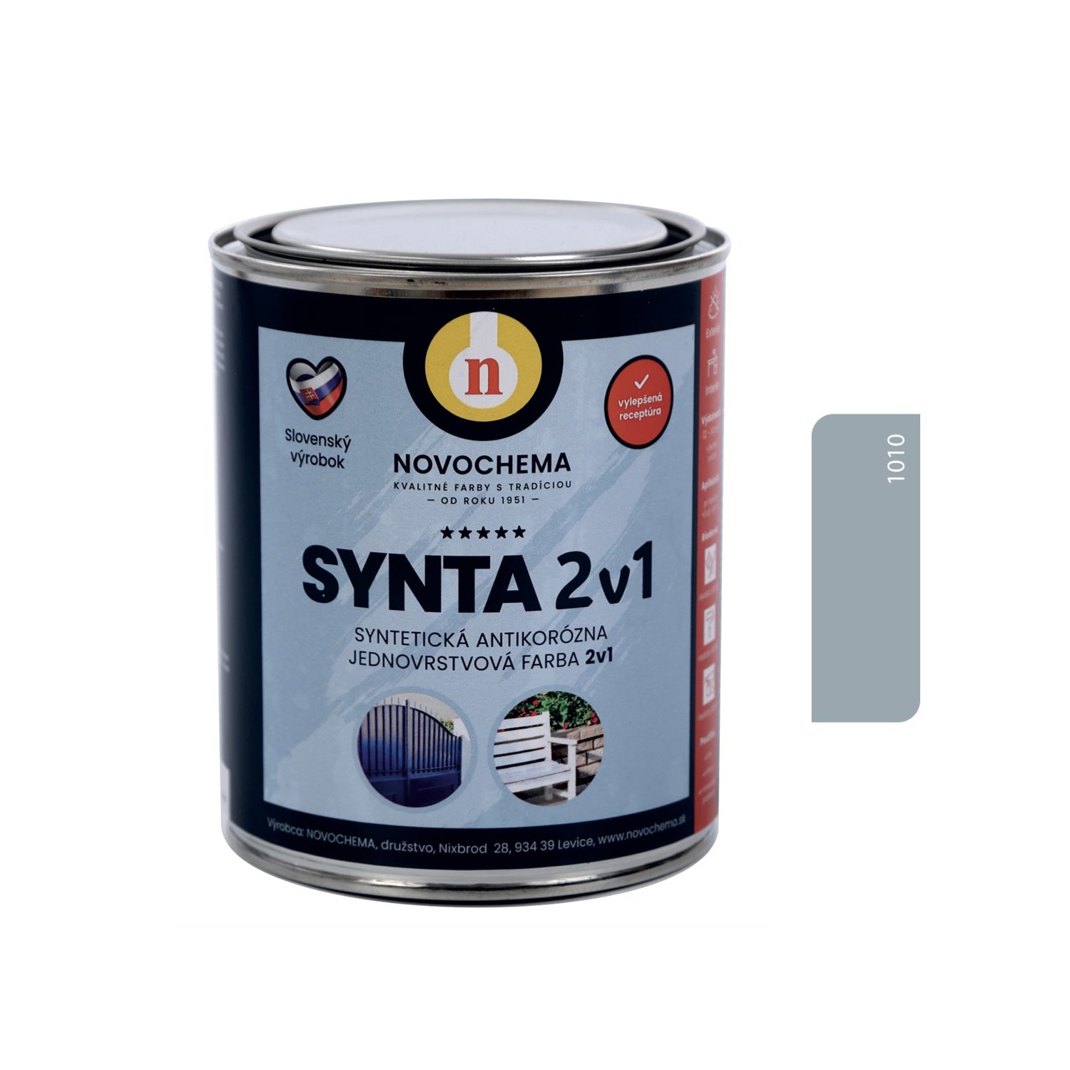 NOVOCHEMA SYNTA 2v1 syntetická antikorozní jednovrstvá barva 2v1 sivá pastelová