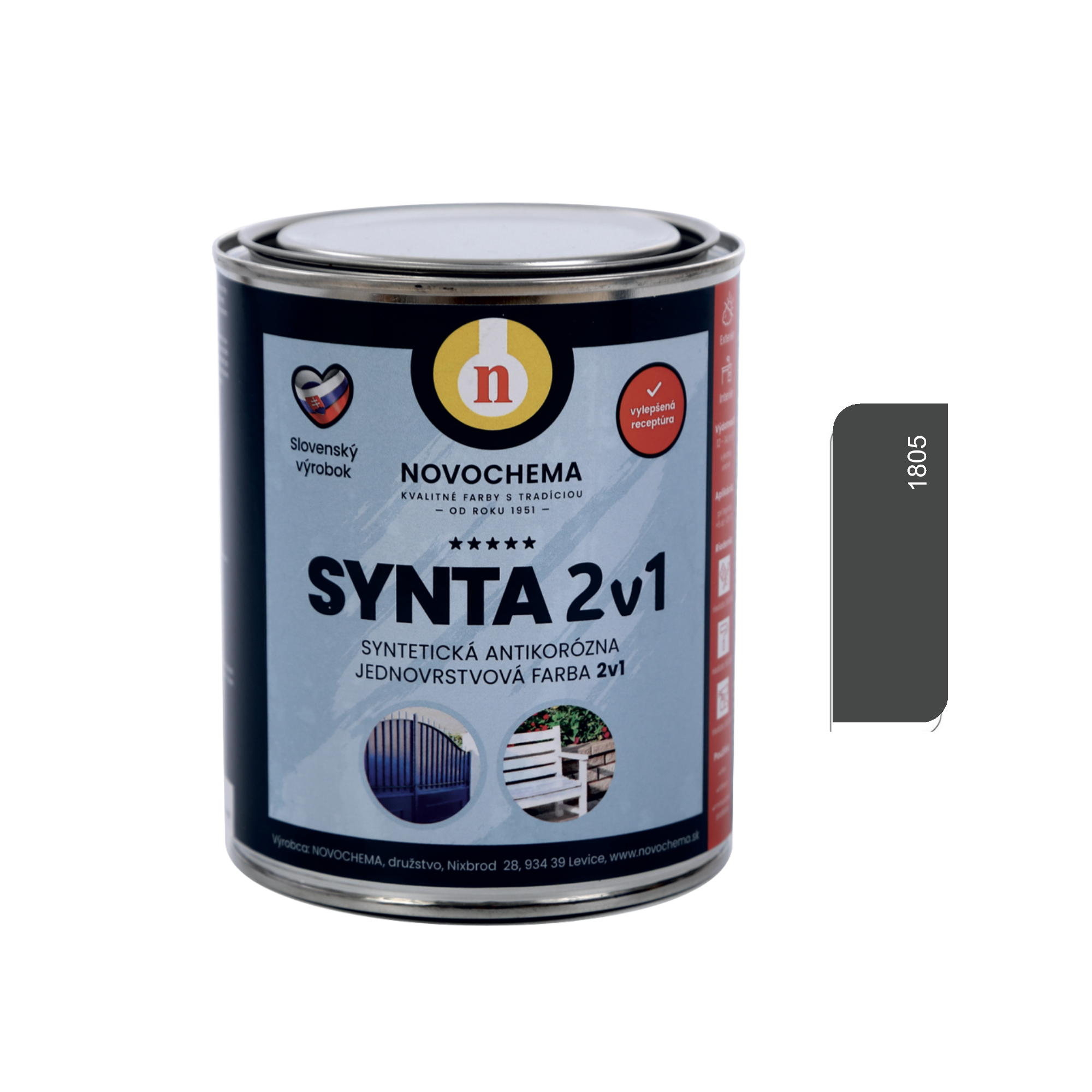NOVOCHEMA SYNTA 2v1 syntetická antikorozní jednovrstvá barva 2v1 - 1805 - Antracitová