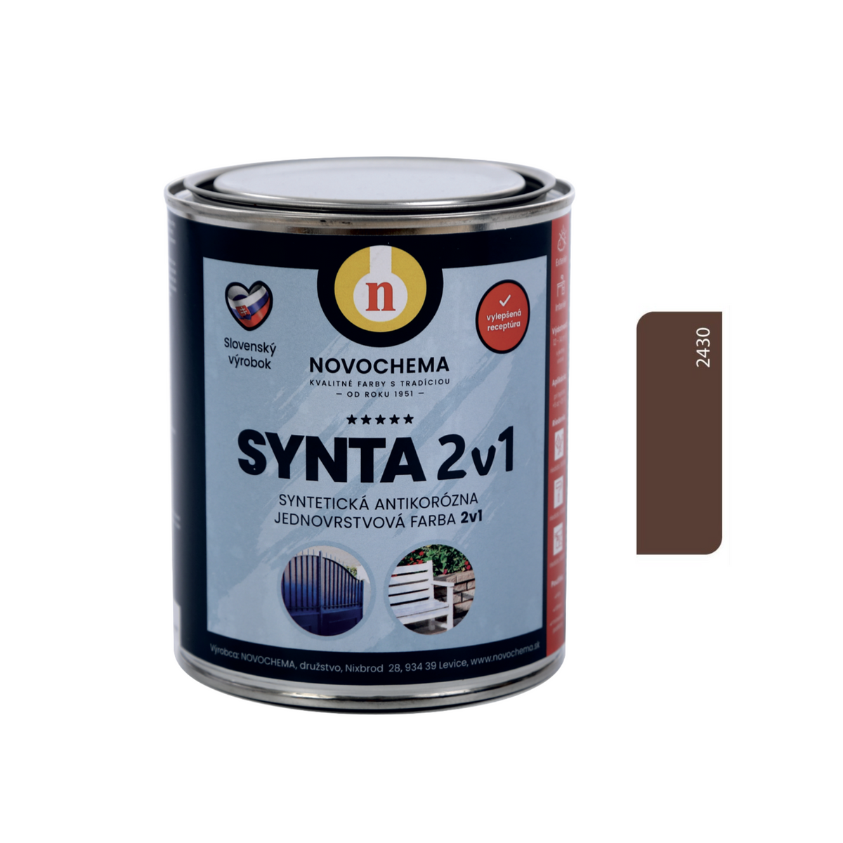NOVOCHEMA SYNTA 2v1 syntetická antikorozní jednovrstvá barva 2v1 - 2430 - Hnědá čokoládová