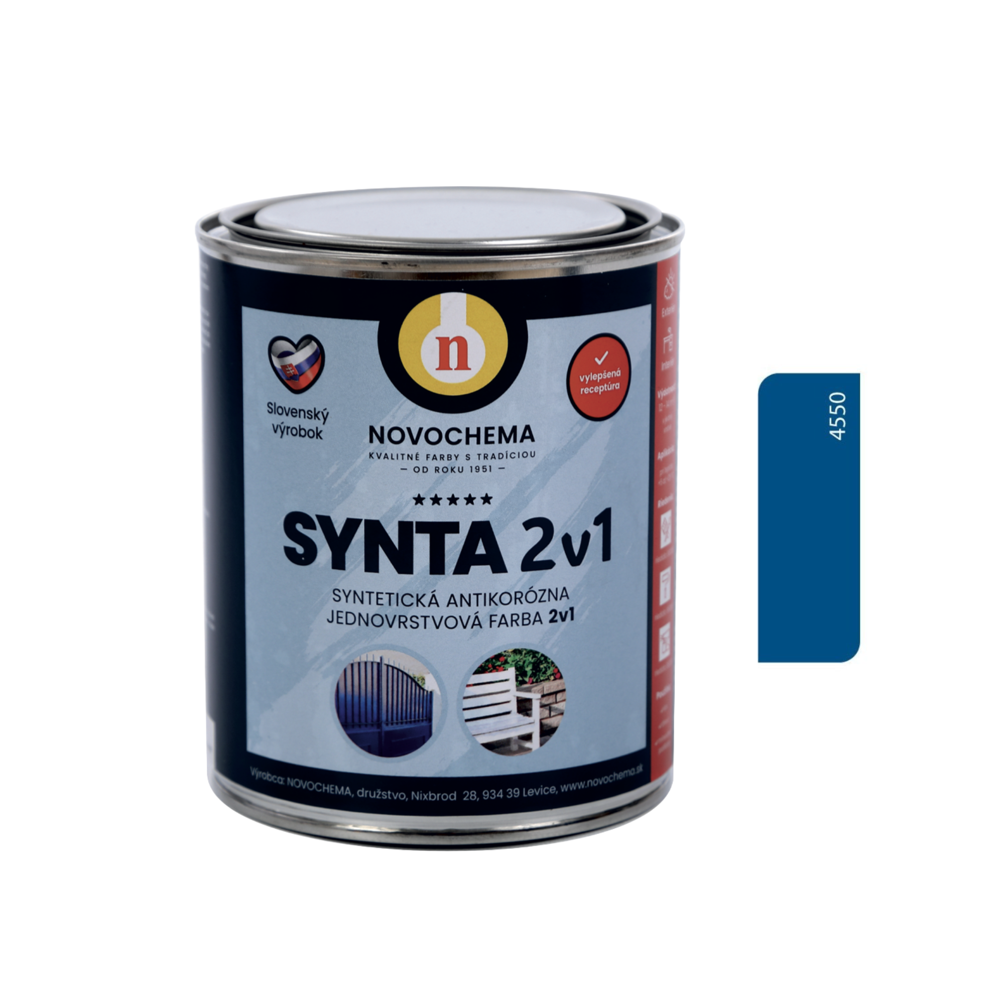 NOVOCHEMA SYNTA 2v1 syntetická antikorozní jednovrstvá barva 2v1 - 4550 - Návěstní modrá