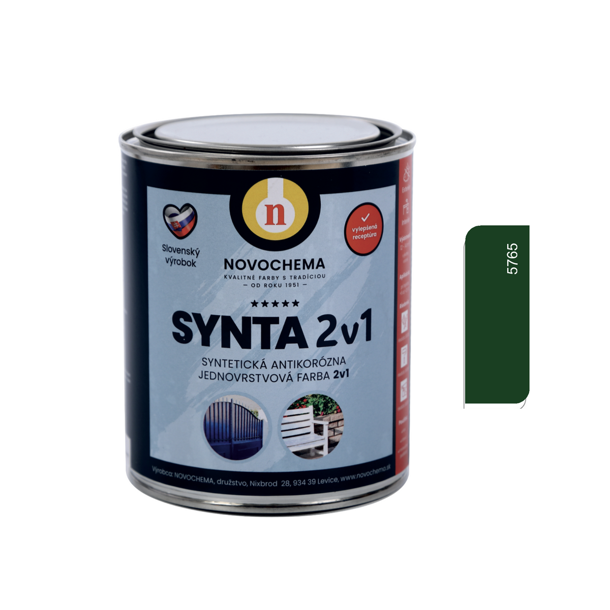 NOVOCHEMA SYNTA 2v1 syntetická antikorozní jednovrstvá barva 2v1 - 5765 - Mechová zelená matná